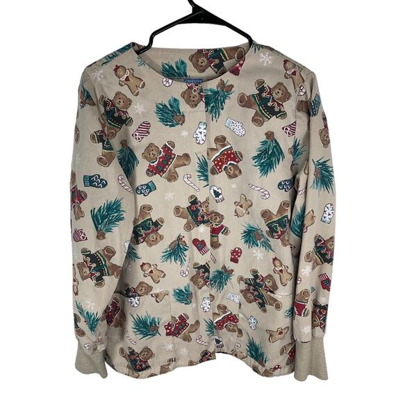 Teddy Bear Christmas Print Womens Long Sleeve Top - Festive Holiday Design - Picture 1 of 10